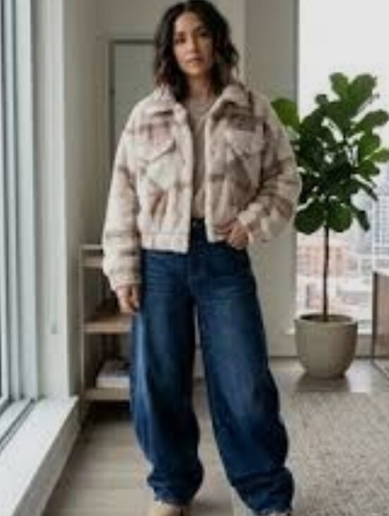 Ashley By 26 International Jackets & Blazers - Ashley By 26 International Cream Plaid Teddy Jacket Cropped Faux Fur Size Small